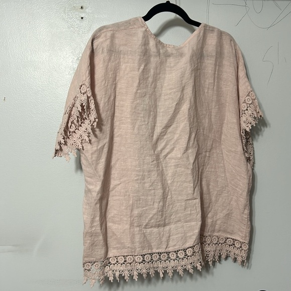 Bella Umbra Pink Linen open front topper lace trim Made In Italy OS - Picture 6 of 6
